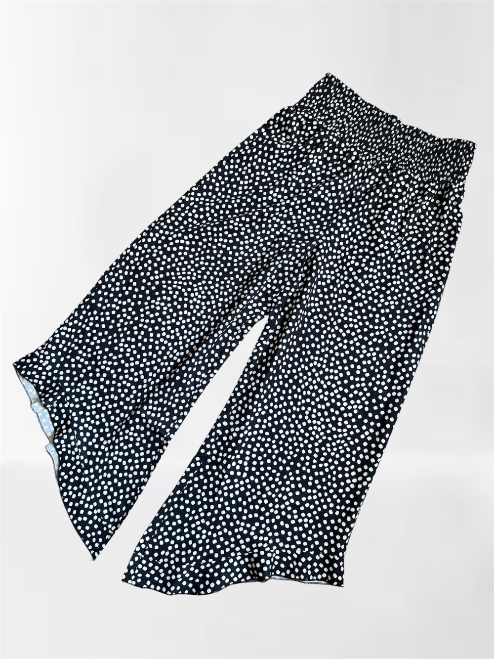 Black White Polka Dot Smocked Waist Wide Leg Pants L NWT